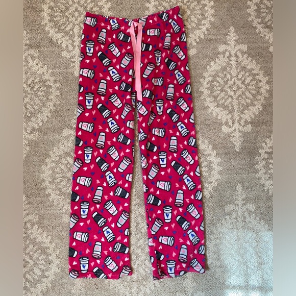 Bobbie Brooks Sleepwear Pink Fluffy Fleece Pajama Pants Coffee Cup Theme Size M - Picture 1 of 5